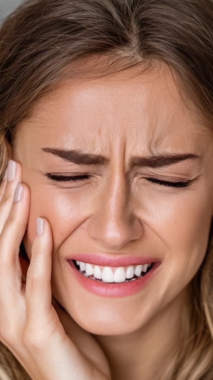 Una Donna Che Prova un Intenso Disagio Che Si Trasforma in Sollievo, Catturato in Due Fotogrammi di un Video Che Raffigura Reazioni Emotive e Fisiche