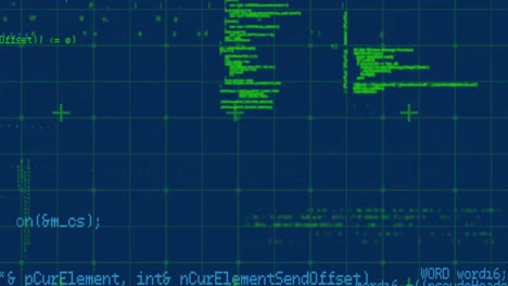 Animation-Der-Datenverarbeitung-über-Gitter-Auf-Blauem-Hintergrund