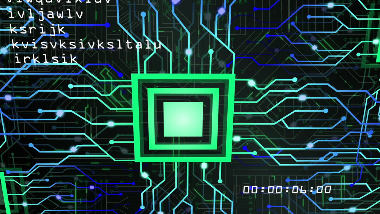 animación del procesamiento de datos sobre un fondo negro