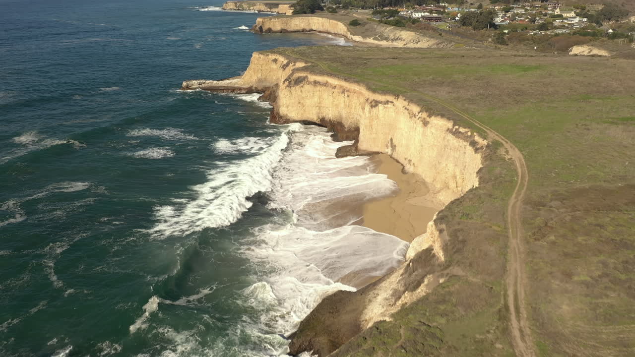 Coastline of Davenport, California. Drone tilt-up reveal shot