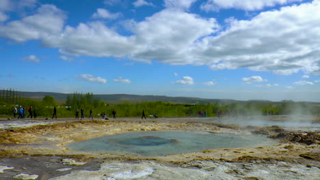 slow motion footage of the great geysir - fountain-type geyser in geothermal area in southwestern iceland called golden circle