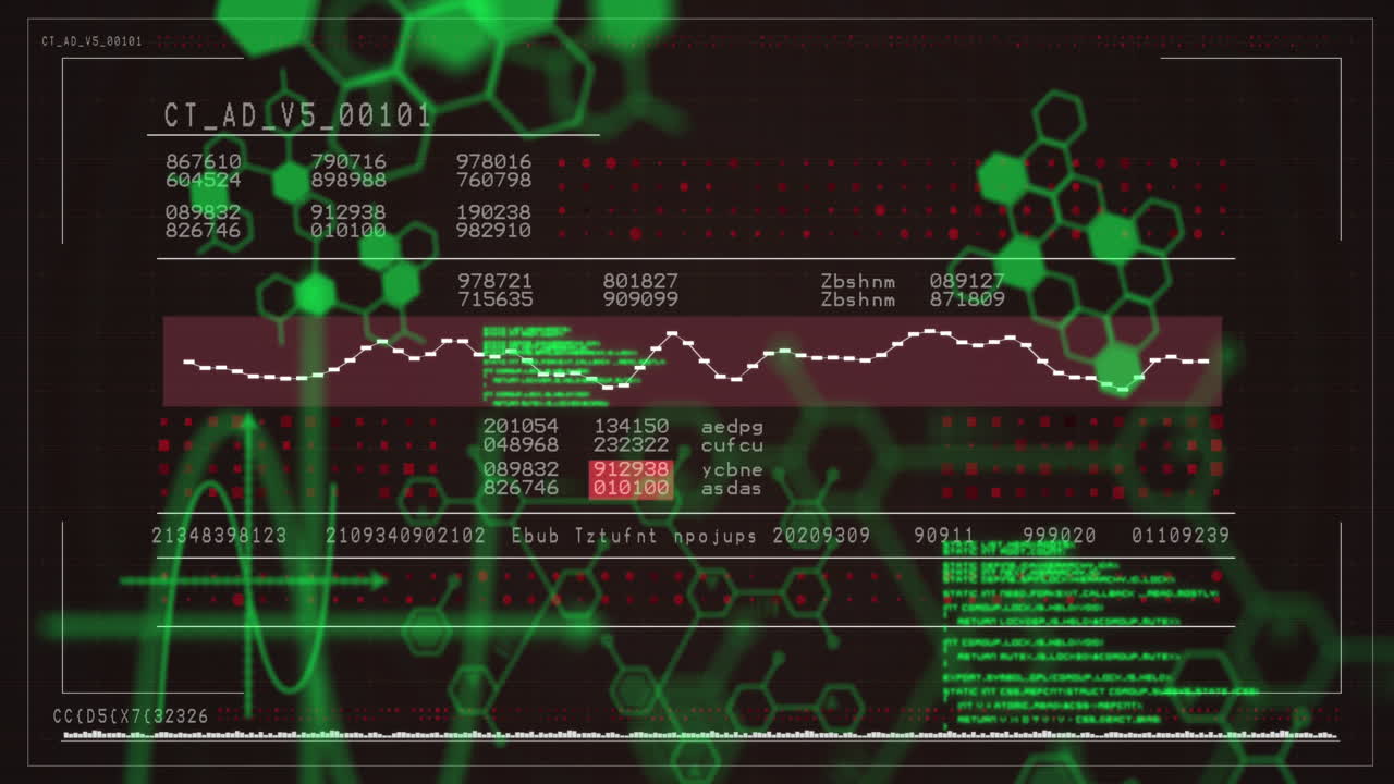 animación de moléculas sobre el procesamiento de datos en fondo negro