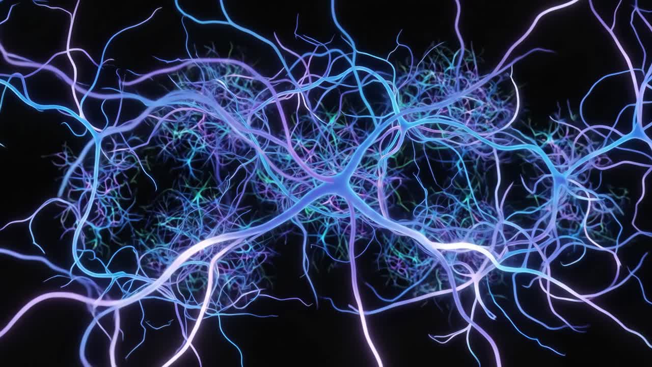 Abstract Neural Network with Glowing Nerve Cells and Connections