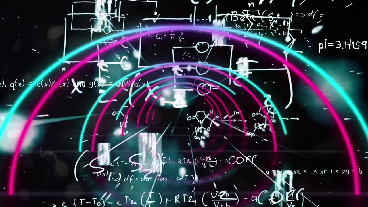 Mathematical equations and half circle animated.