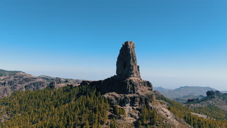 fantastic aerial shot in orbit of the famous roque nublo in the municipality of tejeda, on the island of gran canaria on a sunny day