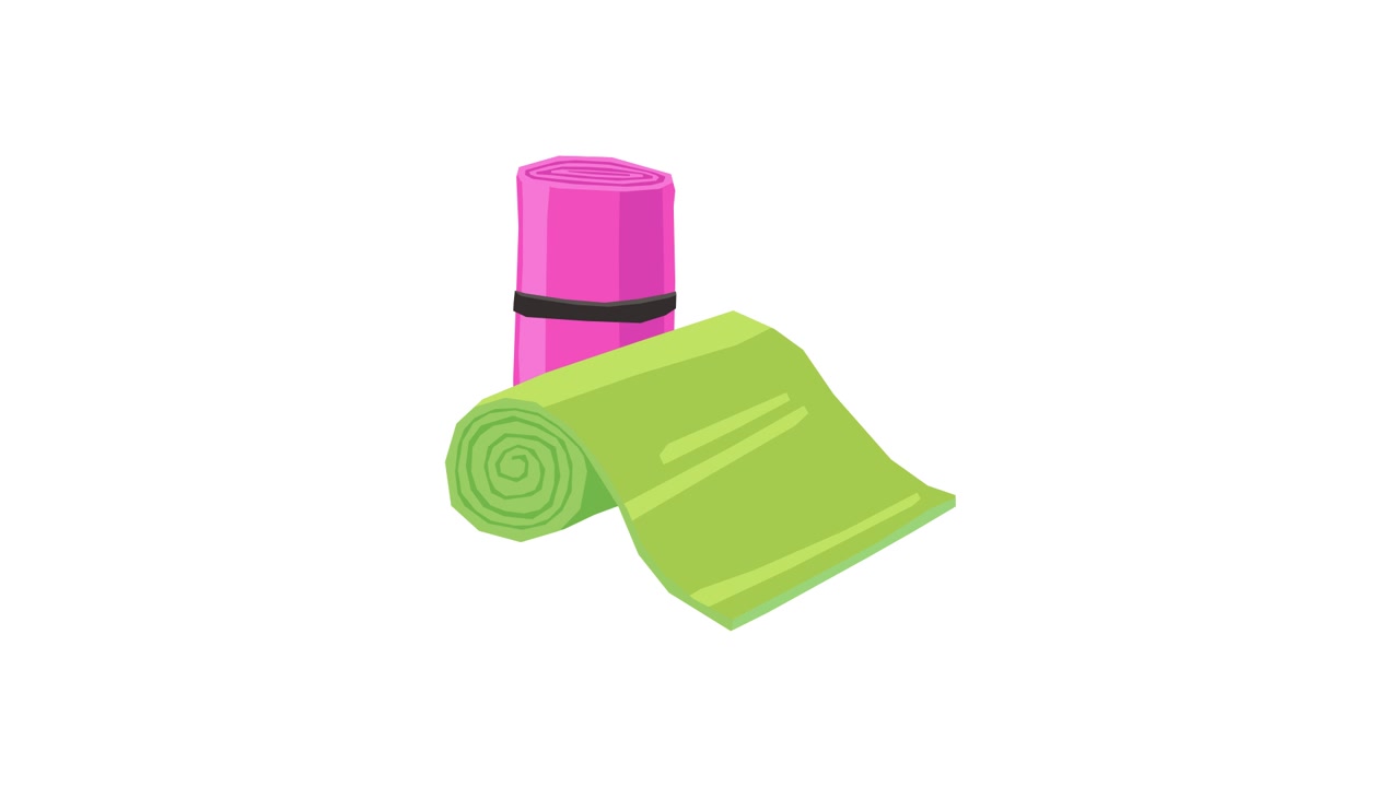 Green Yoga Mat Unrolls Beside a Rolled Pink Mat
