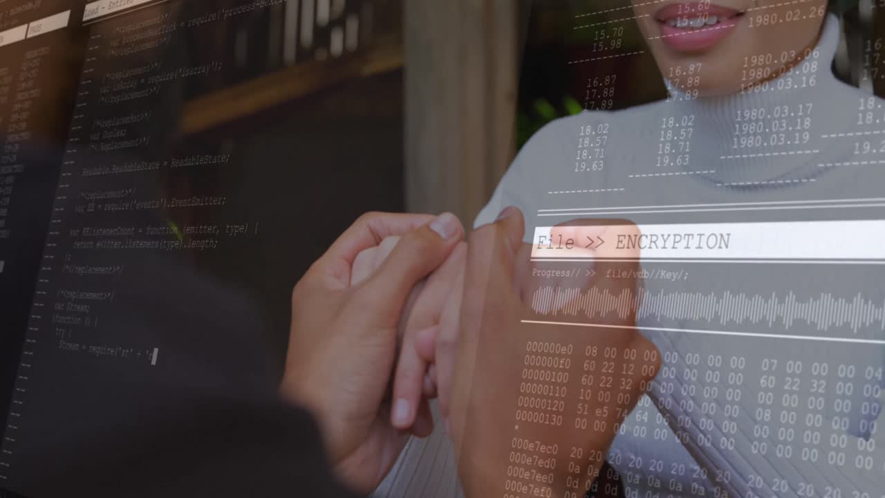 animación de la interfaz digital sobre una feliz pareja afroamericana