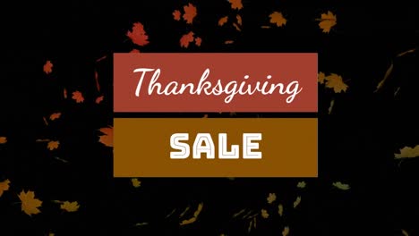thanksgiving sale text banner against maple leaves floating against black background