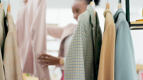 Black-woman,-fashion-and-checking-clothing-line