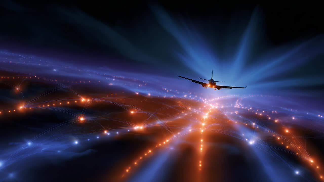 Fly der flyver over et globalt netværk