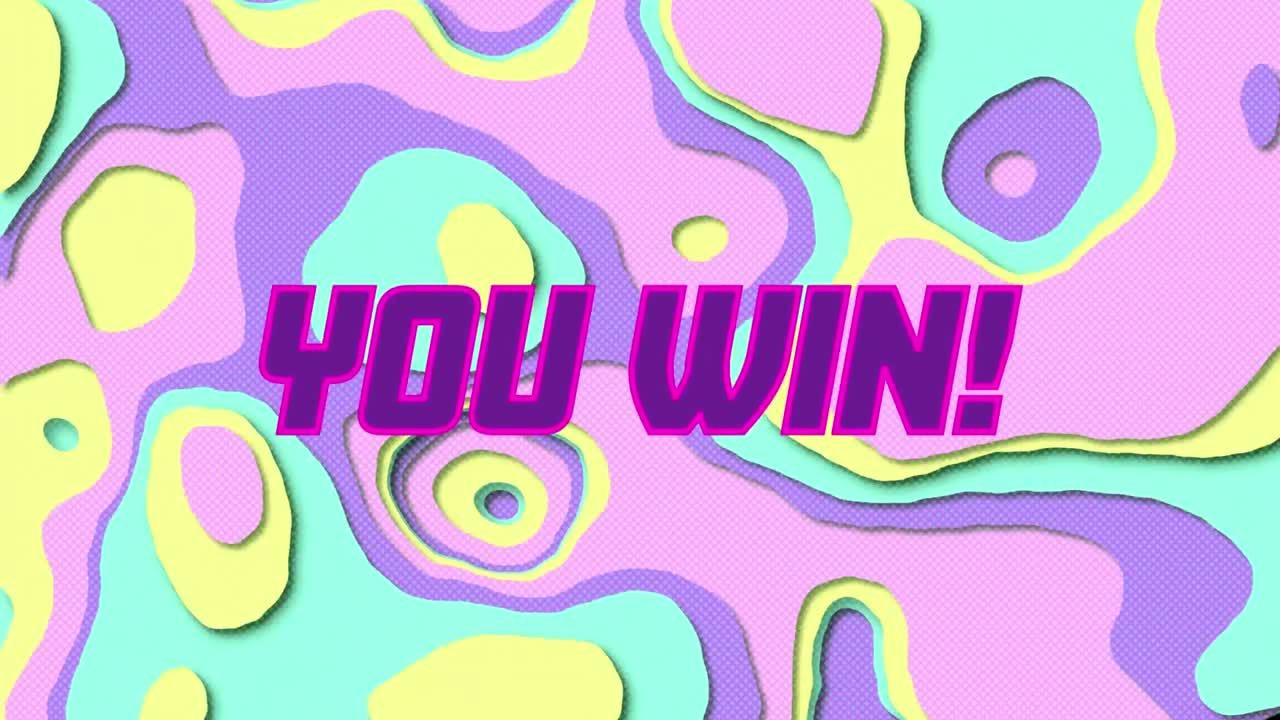 추상적인 다채로운 패턴 배경 위에 당신이 승리 텍스트의 애니메이션