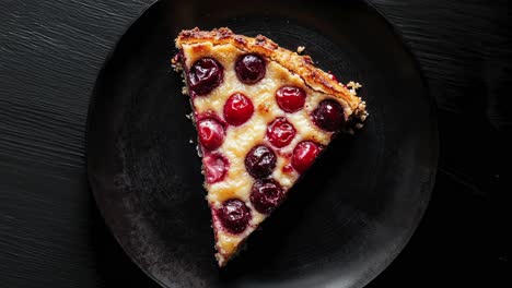 close-up of a slice of cherry pie