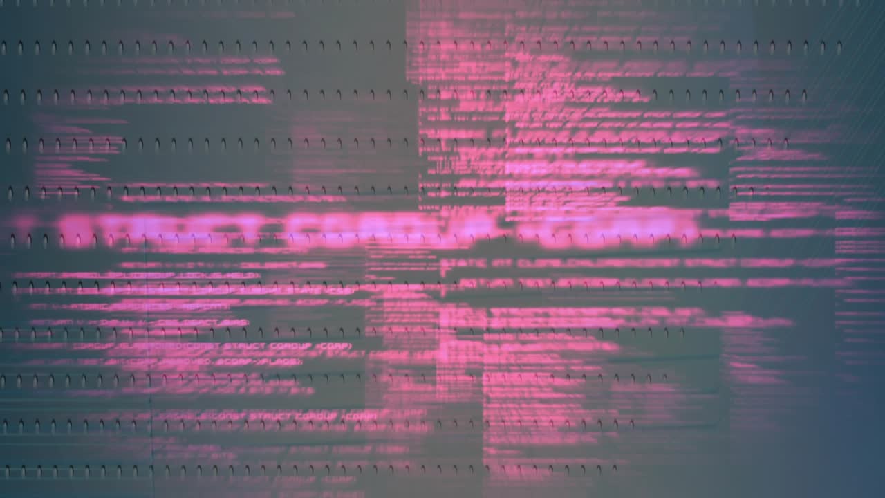 Magenta data bars emerging at center glitching outward across arrow grid illustrating glitch effect