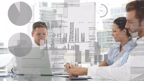 animation of financial data processing over business meeting
