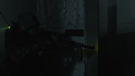 military operation in a dark building