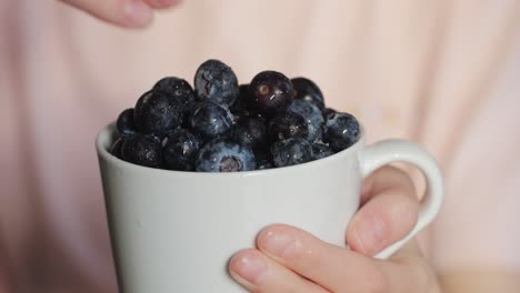 woman holding a cup of blueberries