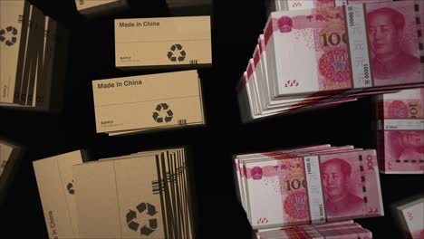 hecho en china caja y renminbi dinero paquete bucle animación 3d