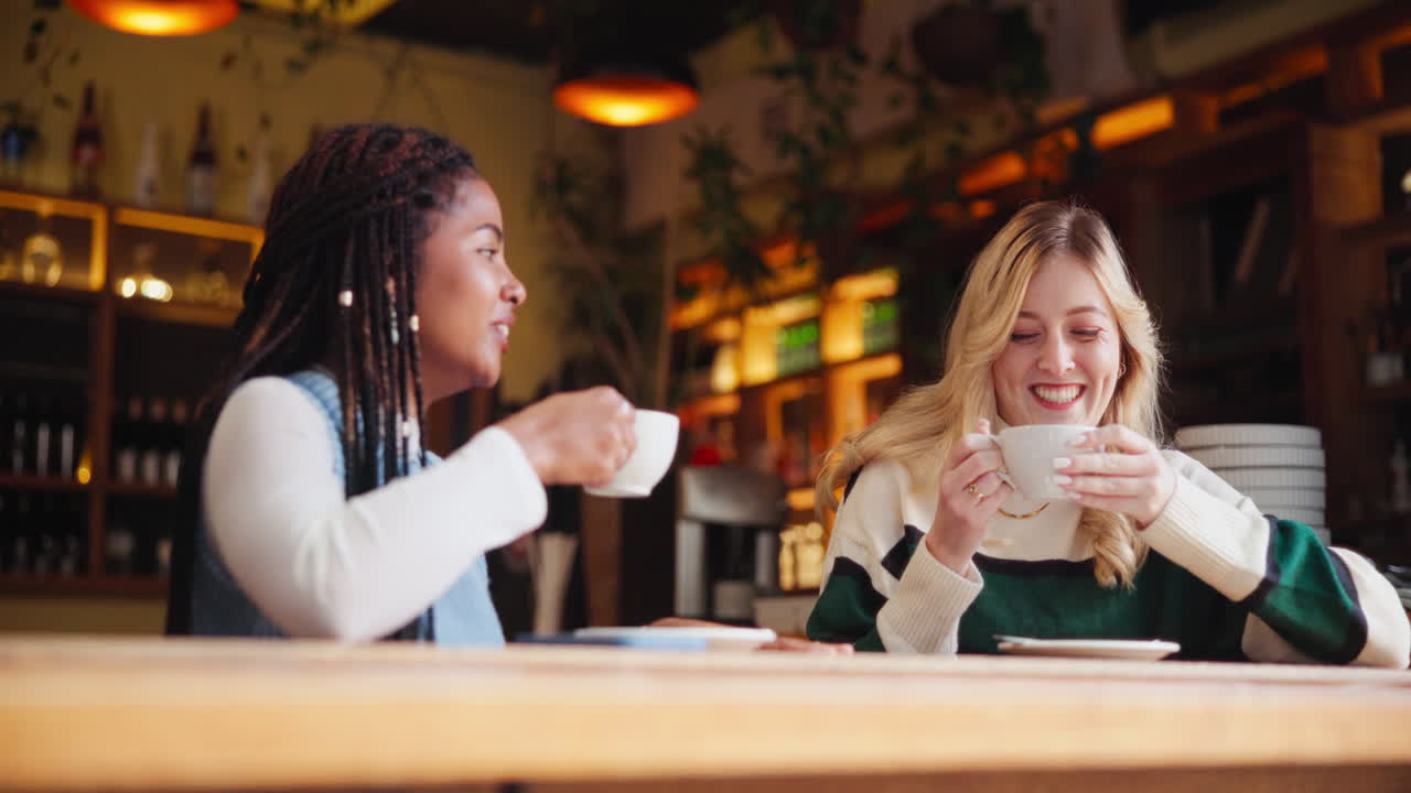 Two women having coffee at a cafe