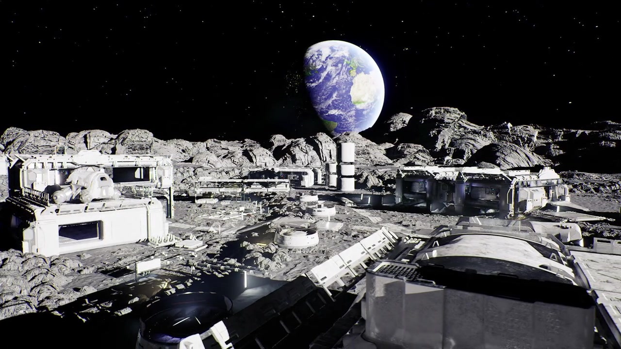 Lonely lunar outpost with broken panels and scattered debris