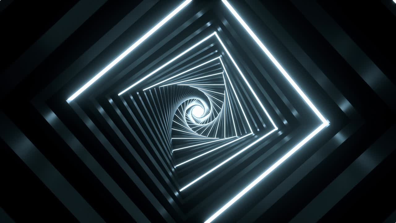 movimiento volando a través de brillantes cuadrados de neón giratorios bucle de túnel