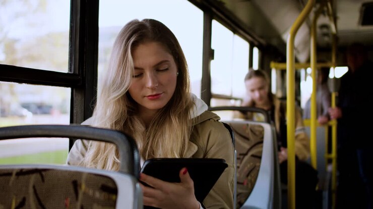 Young woman in the bus