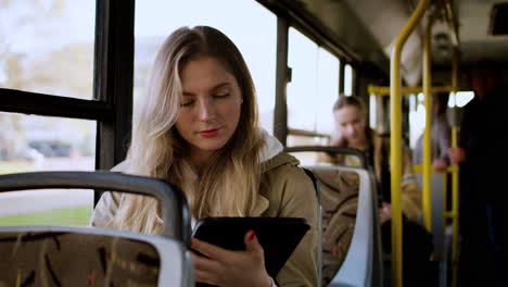 young woman in the bus