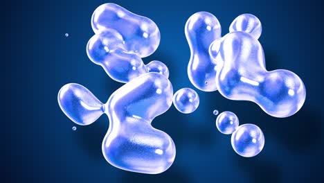 amasing abstract background of metaballs as if glass drops or spheres filled with blue sparkles merge together and scatter move around cyclically in 4k. looped seamless animation with glisten bubbles.