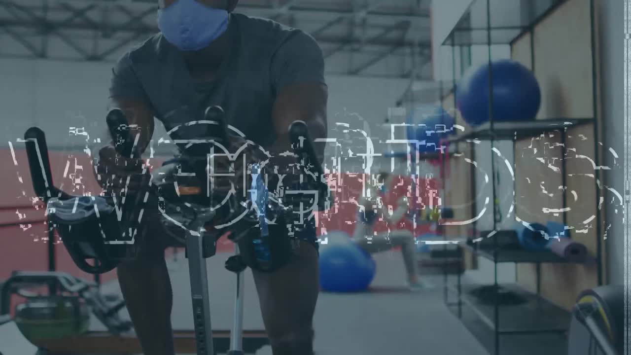 아프리카계 미국인 남자가 얼굴 마스크를 쓰고 운동하는 단어 싸움의 애니메이션