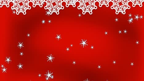 Animation-of-snow-falling-on-red-background