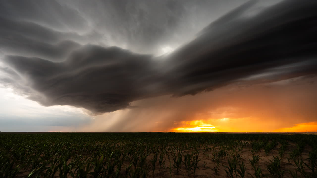 Epic lightning storm with bright sunset colors
