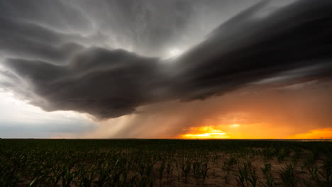 epic lightning storm with bright sunset colors