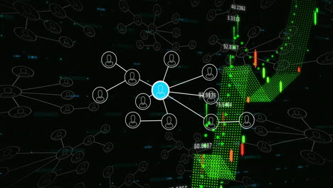 Network of connections and data processing animation over digital financial chart