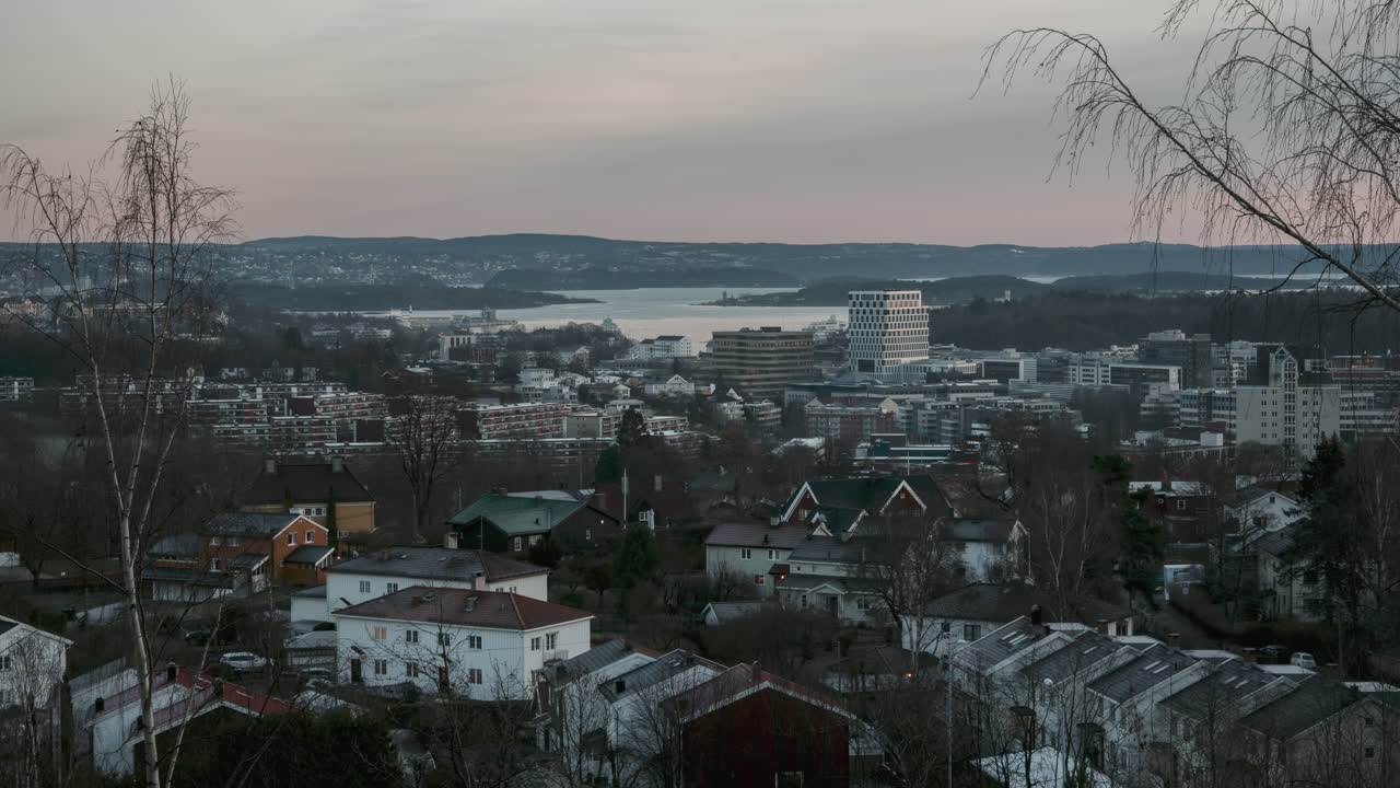 Timelapse over the city at the evening