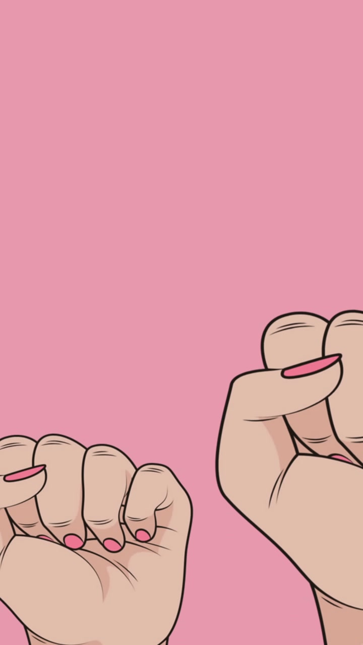 Animation of raising fists on pink background