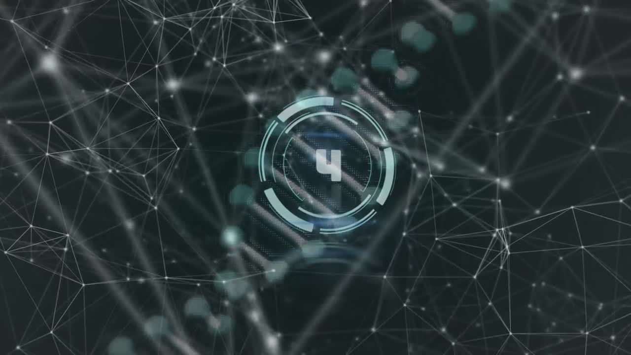 animación de cuenta atrás con alcance y adn girando sobre una red de conexiones