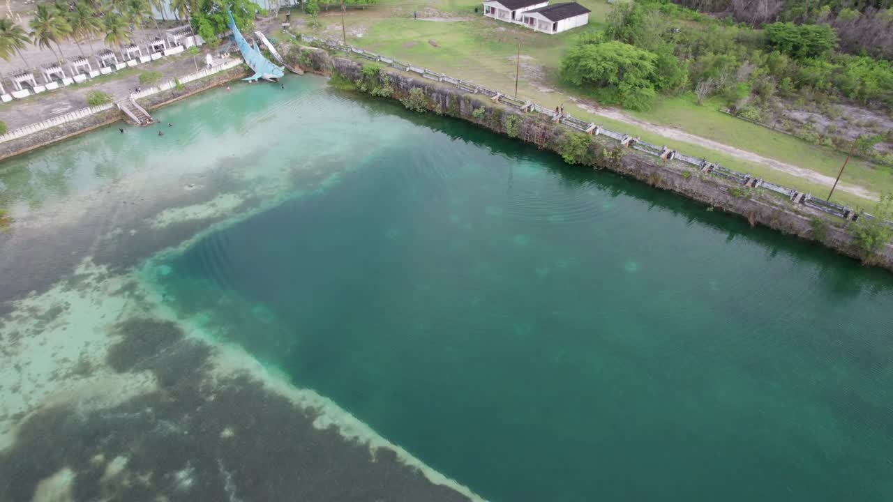 Aerial view of tranquil Las Aguas de Moisés lagoon in Sucre, Venezuela
