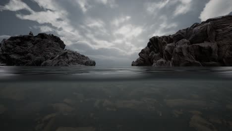 half underwater in northern sea with rocks