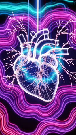 glowing neon human heart digital art