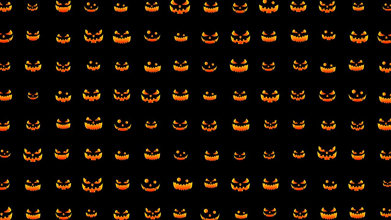 las siluetas de halloween de fondo, espeluznantes y locas calabazas, bucle