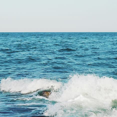 sea waves are colliding with underwater reefs. sea spray. close-up. water drops. slow motion
