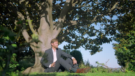 businessman relaxing under a tree