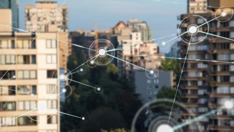 animación de la red de conexiones con iconos sobre el paisaje urbano