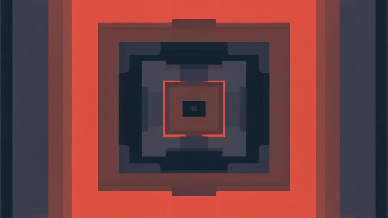 Abstract Geometric Tunnel Animation with Pulsing Red and Dark Squares