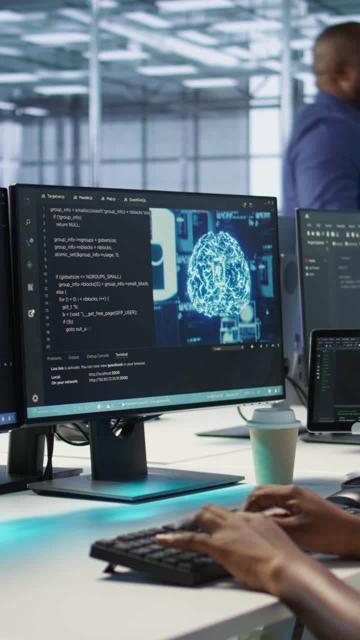 Vertical video Engineer in data center implementing advanced AI systems