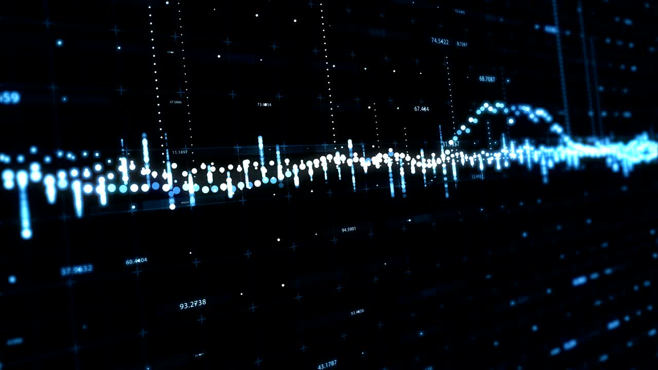 Abstract background with floating graph flowing counters of numbers and equalizer