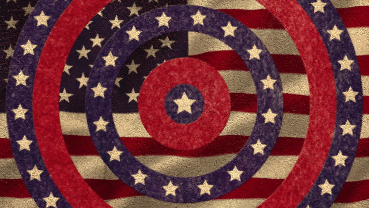 bandera estadounidense con estrellas blancas giratorias con círculos azules y rojos