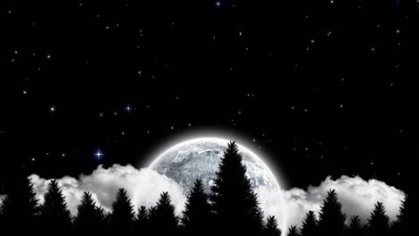 Animation-of-fir-trees-over-moon-and-sky-at-night