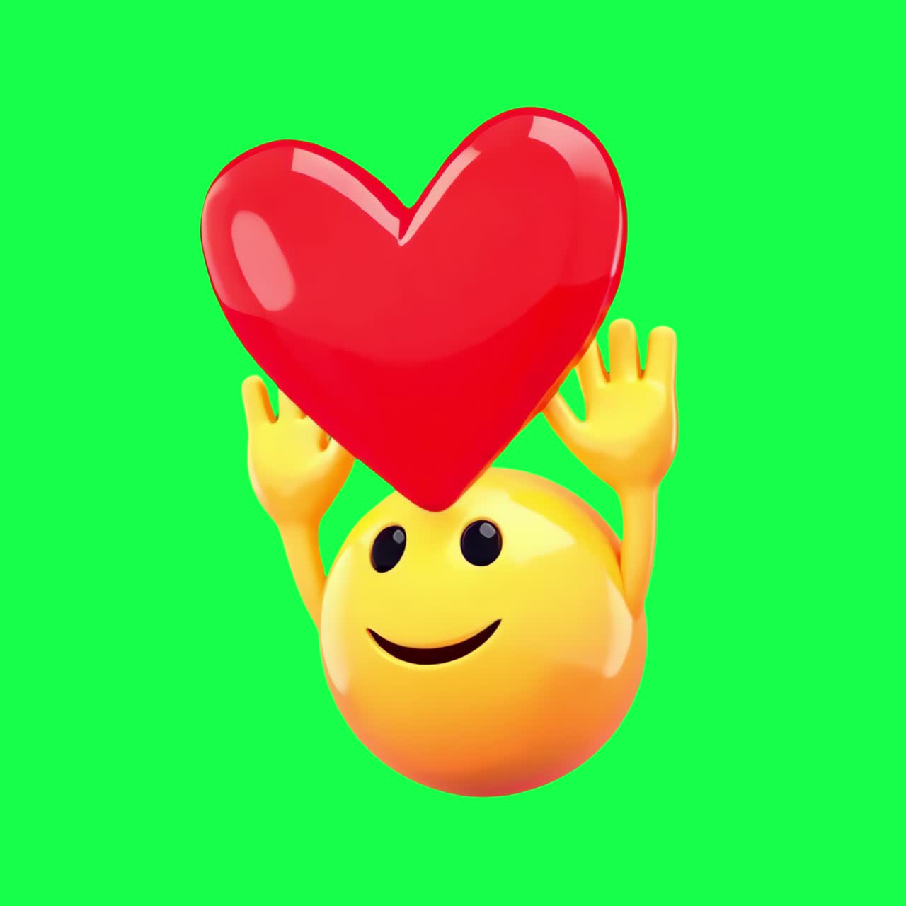 Smiling emoji holding heart animation, transparent 4K video, green screen