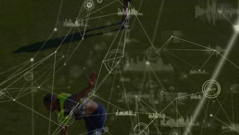 animation of connections and data processing over football players