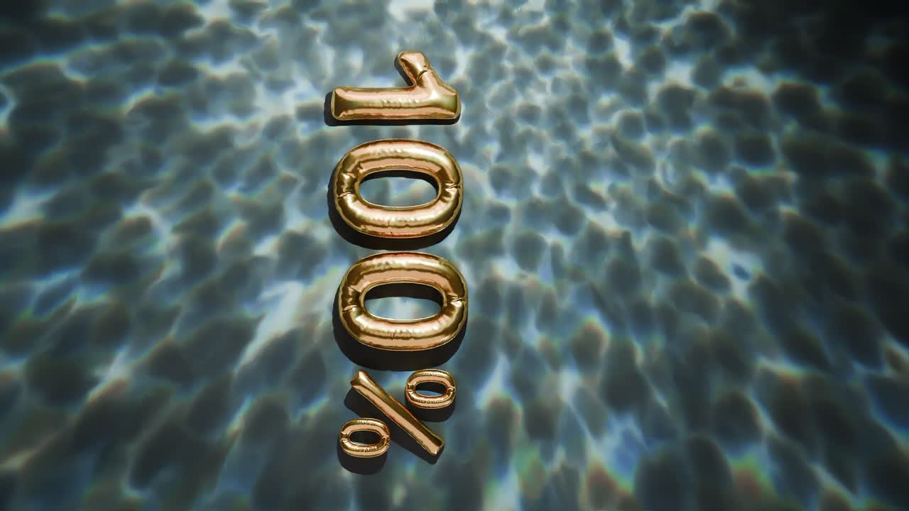 100% dorado flotando por encima de las ondas de agua en fondo negro vertical